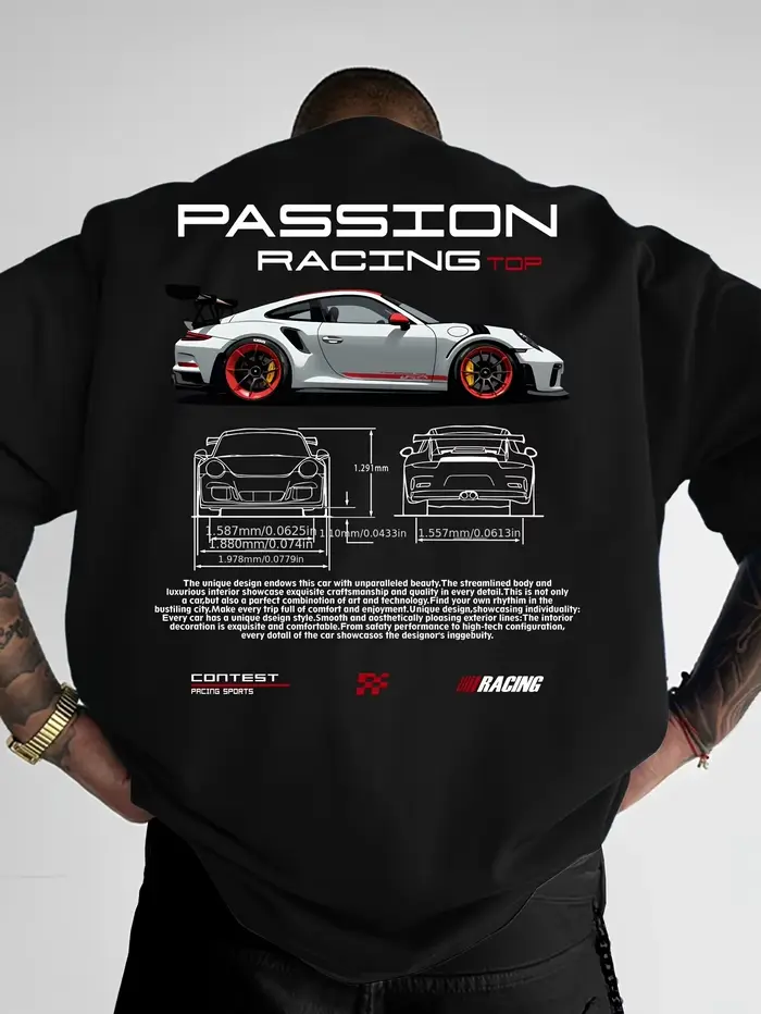 T-shirt d'été pour homme avec imprimé motif Racing haut de gamme