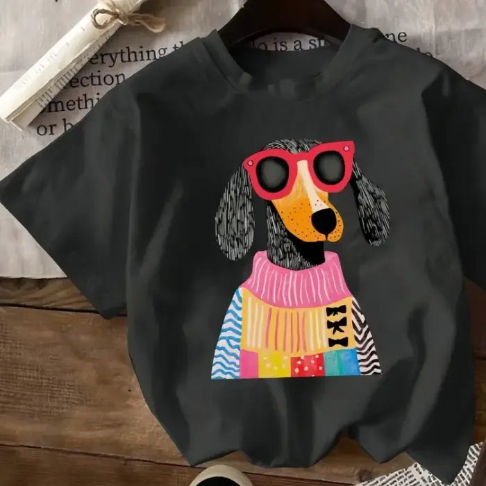 T-shirt à manches courtes imprimé avec dessin animé de chien